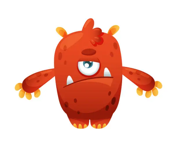 Vector illustration of Cute cartoon monster baby character. One eyed toothy mutant with funny face vector illustration
