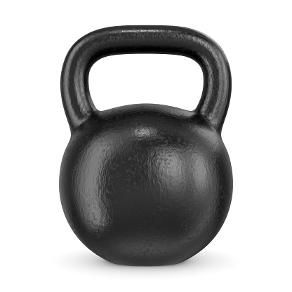 Black metal gym weight kettle bell isolated on white background. 3D illustration