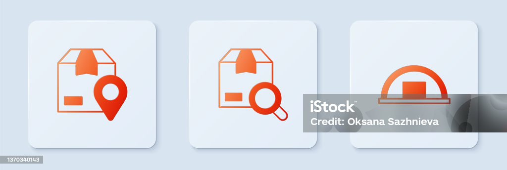 Location Using Box Set Search Package Location With Cardboard Box And Warehouse White ...