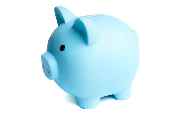istock Blue plastic piggy bank isolated on a white background 1370340489