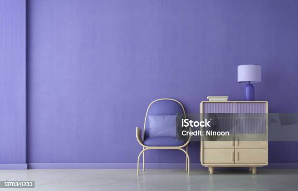 Violet Room Very Perichaircabinet And Lampmodern Design Interior3d Rendering Stock Photo - Download Image Now
