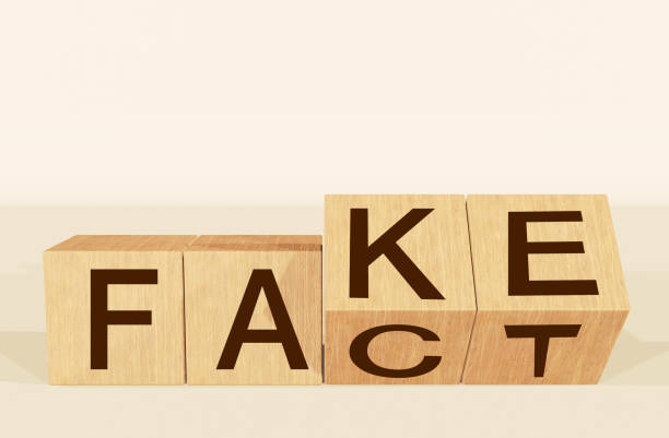 istock Fake and Fact 3D Rendered Wooden Block in Brown Color Abstract Background. Conceptual illustration backdrop 1370343455