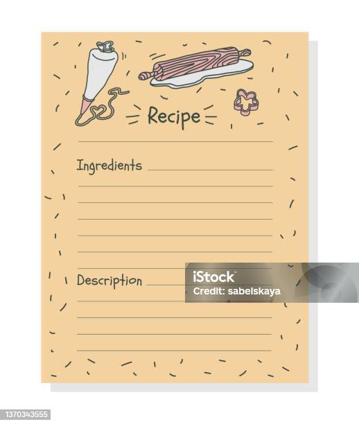 Cooker Notes Cards For Notes From Cookbook Culinary Paper Template Doodle Vector ...