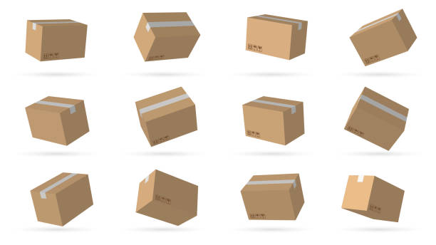 zamknięte pudełka kartonowe 3d - cardboard box white background paper closed stock illustrations
