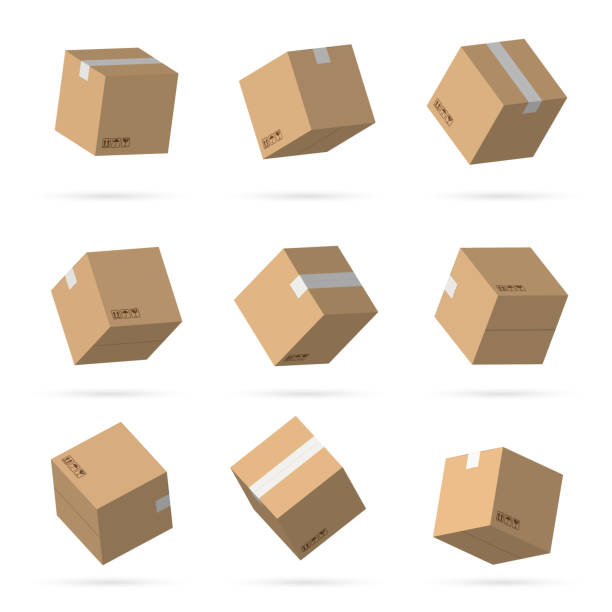 ilustraciones, imágenes clip art, dibujos animados e iconos de stock de cajas de cartón en forma de cubo 3d - cardboard box