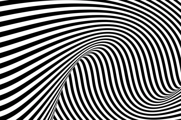 Vector illustration of Optical art abstract black and white background with wave lines