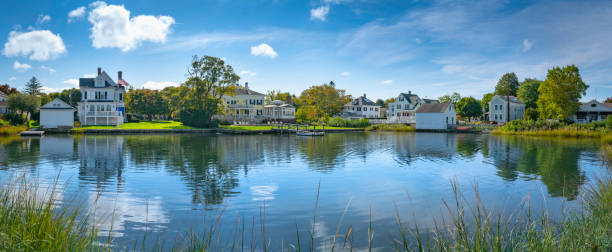 Peaceful summer village by the lake