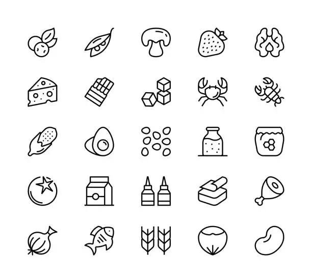 Vector illustration of Food allergens icons