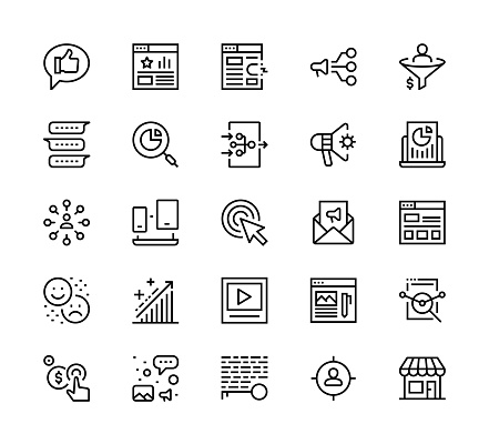 24 x 24 pixel high quality editable stroke line icons. These 25 simple modern icons are about inbound marketing.