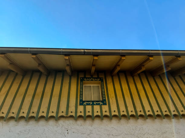 Part of a reconstructed roof gable