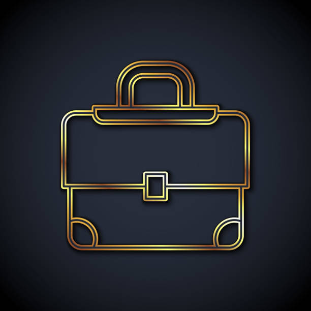 istock Gold line Briefcase icon isolated on black background. Business case sign. Business portfolio. Vector 1370364294