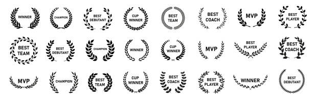 Awards and best nominee award wreaths vector icon Awards and best nominee award wreaths vector icon most valuable player stock illustrations