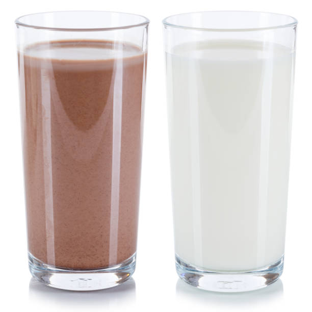 istock Fresh milk chocolate drinks glass isolated on white 1370373626