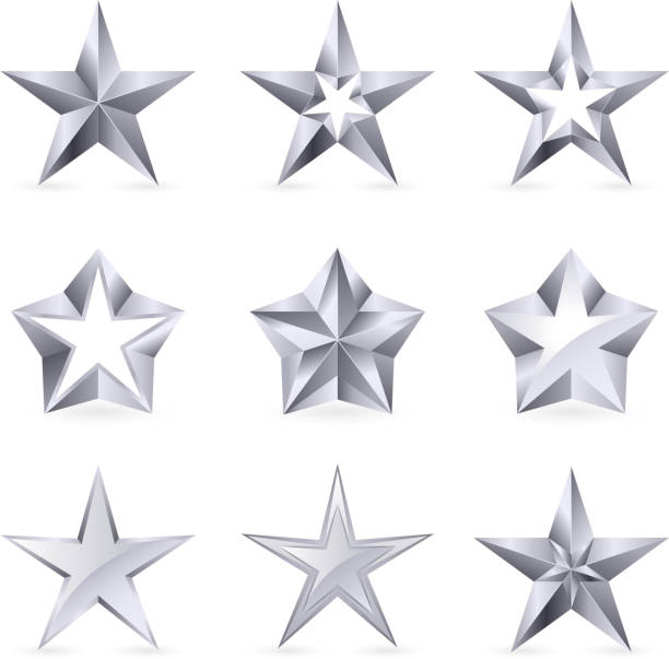 Set of silver stars vector art illustration