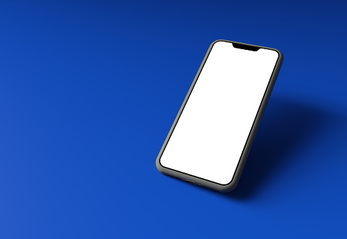 Smartphone mock up, blue color background.