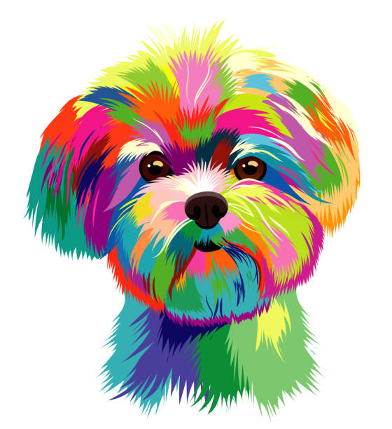 głowa małego kolorowego psa w pop-artie - humor pets loving vertical stock illustrations