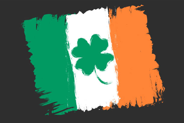 パトリックの日のための幸運な四葉クローバーとベクトルヴィンテージアイルランドフラグ。 - irish tradition点のイラスト素材／クリップアート素材／マンガ素材／アイコン素材