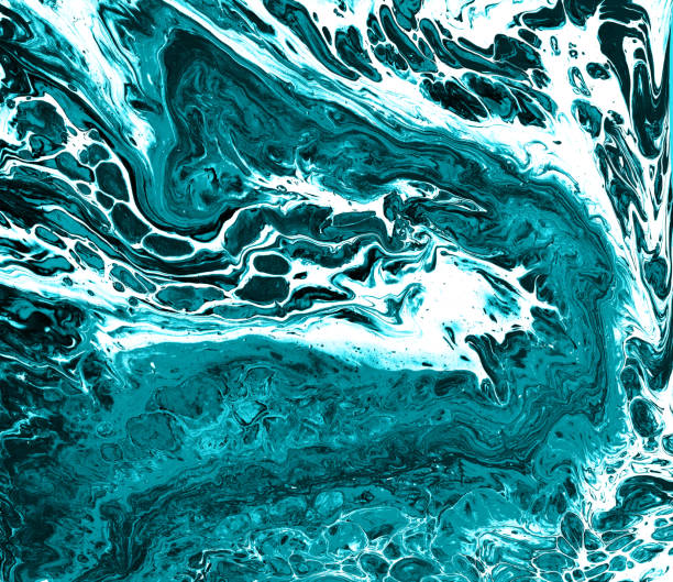 istock Abstract wave texture in liquid art with bubbles style in blue green tones. 1370382695