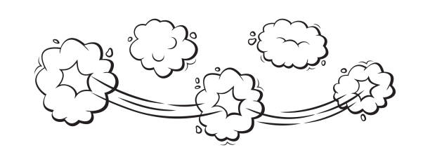 Speed cloud vector icon. Motion puff effect explosion bubbles, jumps with smoke or dust, line design. Fun onomatopoeia illustration Speed cloud vector icon. Motion puff effect explosion bubbles, jumps with smoke or dust, line design isolated on white background. Fun onomatopoeia illustration jump jet stock illustrations