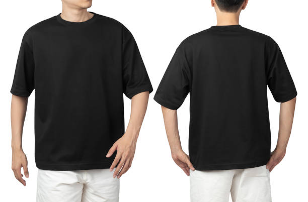 istock Young man in blank oversize t-shirt mockup front and back used as design template, isolated on white background with clipping path 1370390355