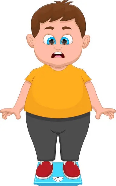 Vector illustration of boy shocked by his weight