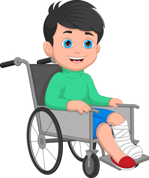 ilustrações, clipart, desenhos animados e ícones de menino com perna quebrada e sentado em uma cadeira de rodas - physical injury hospital cast doctor