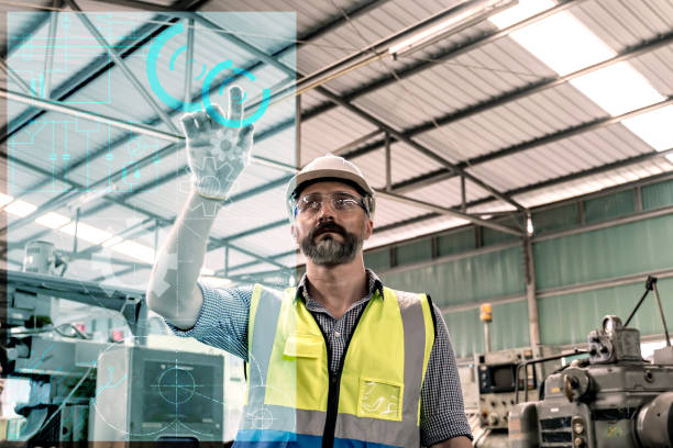 istock Industrial factory concept. Engineering with hight technology and inovation digital. Worker operating and maintenance of machinery. 1370399980
