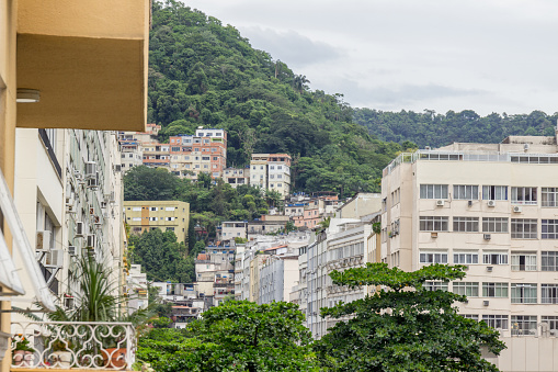 view of the buildings in the Copacabana neighborhood in Rio de Janeiro, Brazil.