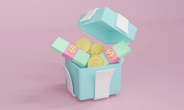 istock 3D Rendering gift box open with money bill and coin inside in pastel theme. 3d render illustration. 1370401170