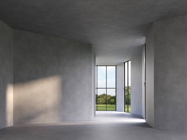 istock Blank concrete room with nature view 3d render 1370401358