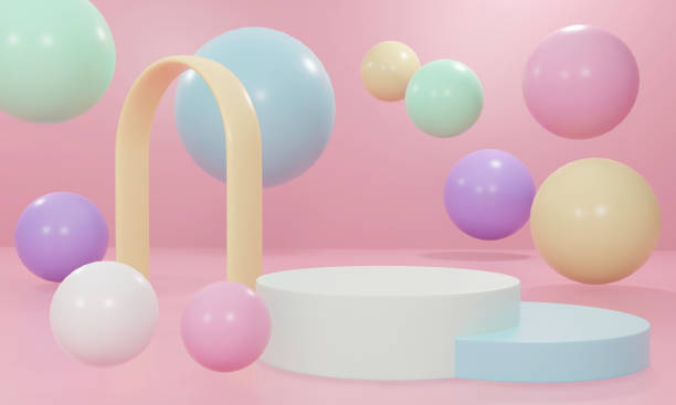 istock 3D Rendering abstract minimal mixed geometric shapes scene with podium product display in soft pastel colors scene for commercial. 3d render illustration. 1370403279