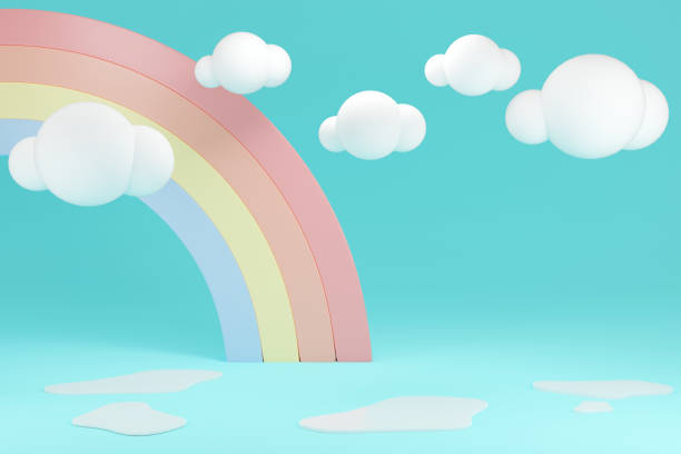 istock 3D Rendering concept of rainbow background and puddle with blank space for commercial design. 3D Render. illustration. 1370404078