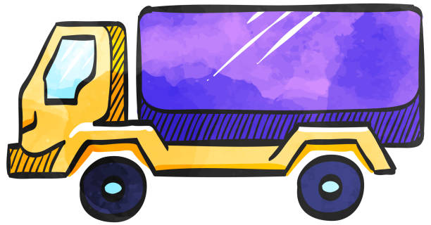 aquarell-stil-ikone militär-truck - truck military armed forces pick up truck stock-grafiken, -clipart, -cartoons und -symbole