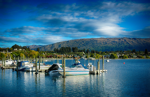 Lake Wanaka with boats in the Southern Island of New Zealand