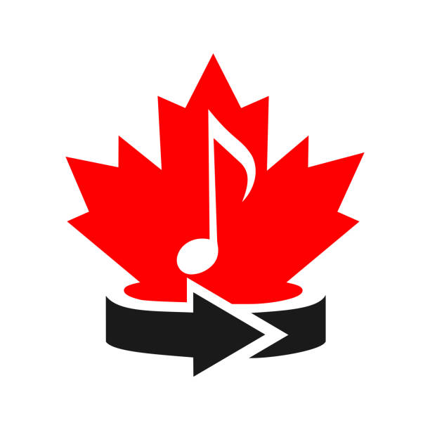 logo muzyki kandyjskiej z liściem klonu. projekt logo maple microphone. kanadyjski mikrofon, logo słuchawek. czerwony liść klonu z wektorem mikrofonu - maple leaf audio stock illustrations