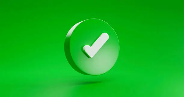 Photo of Green Check Mark symbol icon sign correct or right approve or concept and confirm illustration  isolated on Green background 3D rendering