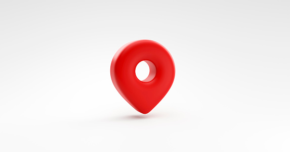 Marcador de pin rojo Navegación gps Punto de ubicación o indicador de símbolo de puntero ilustración aislada en fondo blanco Representación 3D photo