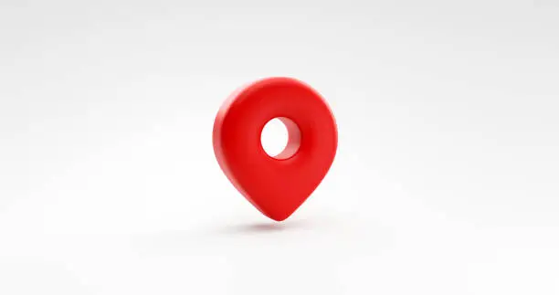 Red Pin marker Navigation gps Location point or pointer symbol icon illustration isolated on White background 3D rendering