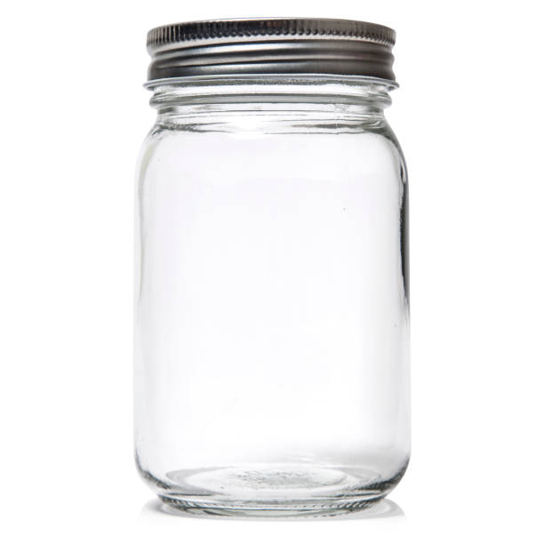 Glass mason jar on white background stock photo