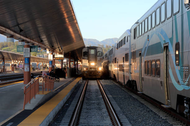 Metrolink and Amtrak trains - Los Angeles Union Station Los Angeles, California, USA - February 13, 2022: Metrolink and Amtrak trains - Los Angeles Union Station. Amtrak stock pictures, royalty-free photos & images