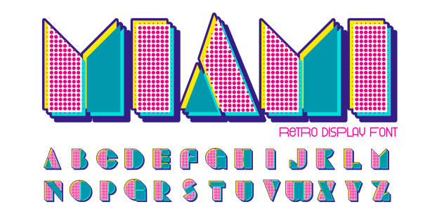 90s 80s Style Geometric Font 90s 80s Style Geometric Font. Bauhaus Modern Typography. Font for events, promotions, banner, monogram and poster art deco miami stock illustrations