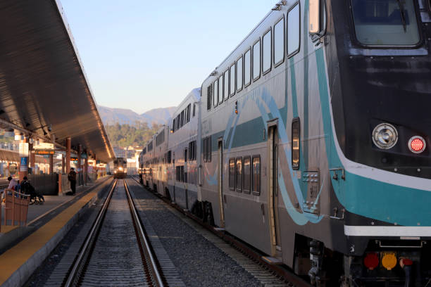 Metrolink and Amtrak trains - Los Angeles Union Station Los Angeles, California, USA - February 13, 2022: Metrolink and Amtrak trains - Los Angeles Union Station. Amtrak stock pictures, royalty-free photos & images