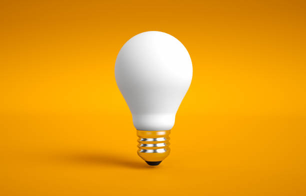 istock Light bulb light bulb idea icon concept top view on orange background. 3d rendering. 1370421253