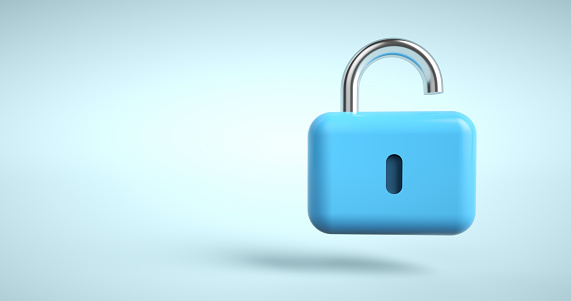 Lock icon. 3d padlock on blue abstract background. minimal concept.