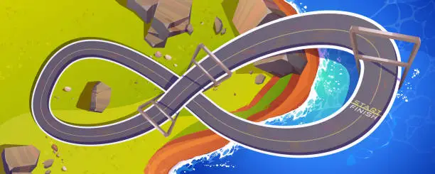 Vector illustration of Race track for cars top view, cartoon circuit road
