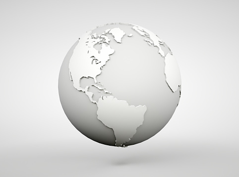 Globe 3d. Earth world map. Global digital communication modern realistic sphere planet.