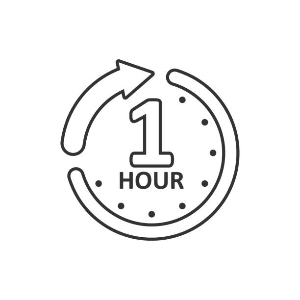 1 hour clock icon in flat style. Timer countdown vector illustration on isolated background. Time measure sign business concept. 1 hour clock icon in flat style. Timer countdown vector illustration on isolated background. Time measure sign business concept. 44848 stock illustrations