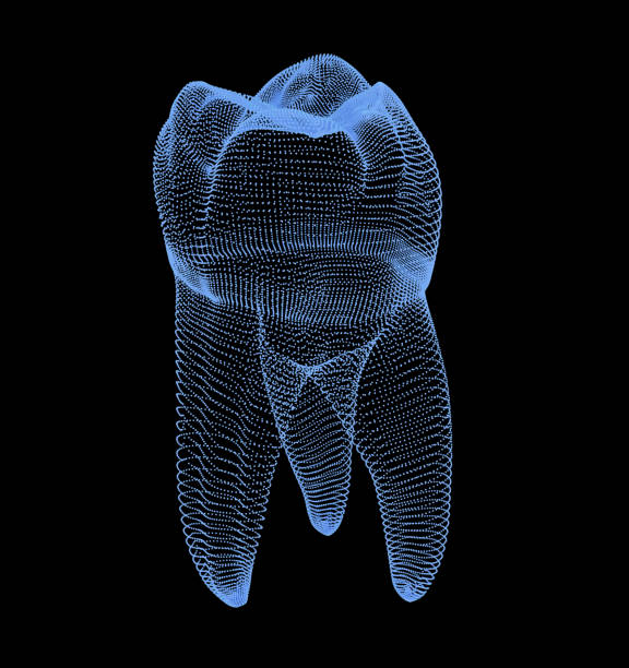 Molar tooth from dots, 3D illustration for background