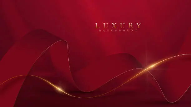 Vector illustration of Golden curve line on red luxury background with glitter light effects decoration.