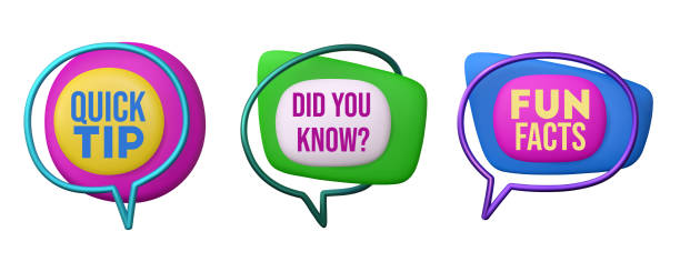 3d badges template 3d colorful badges or buttons set. Realistic labels quick tip, fun facts and did you know. Vector render illustration isolated on white background fact bubble stock illustrations